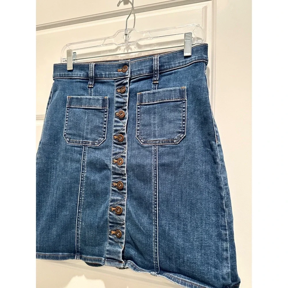 J.Crew Foxy Wash Denim Short Skirt Button Front Size 4 Summer Cottagecore Casual